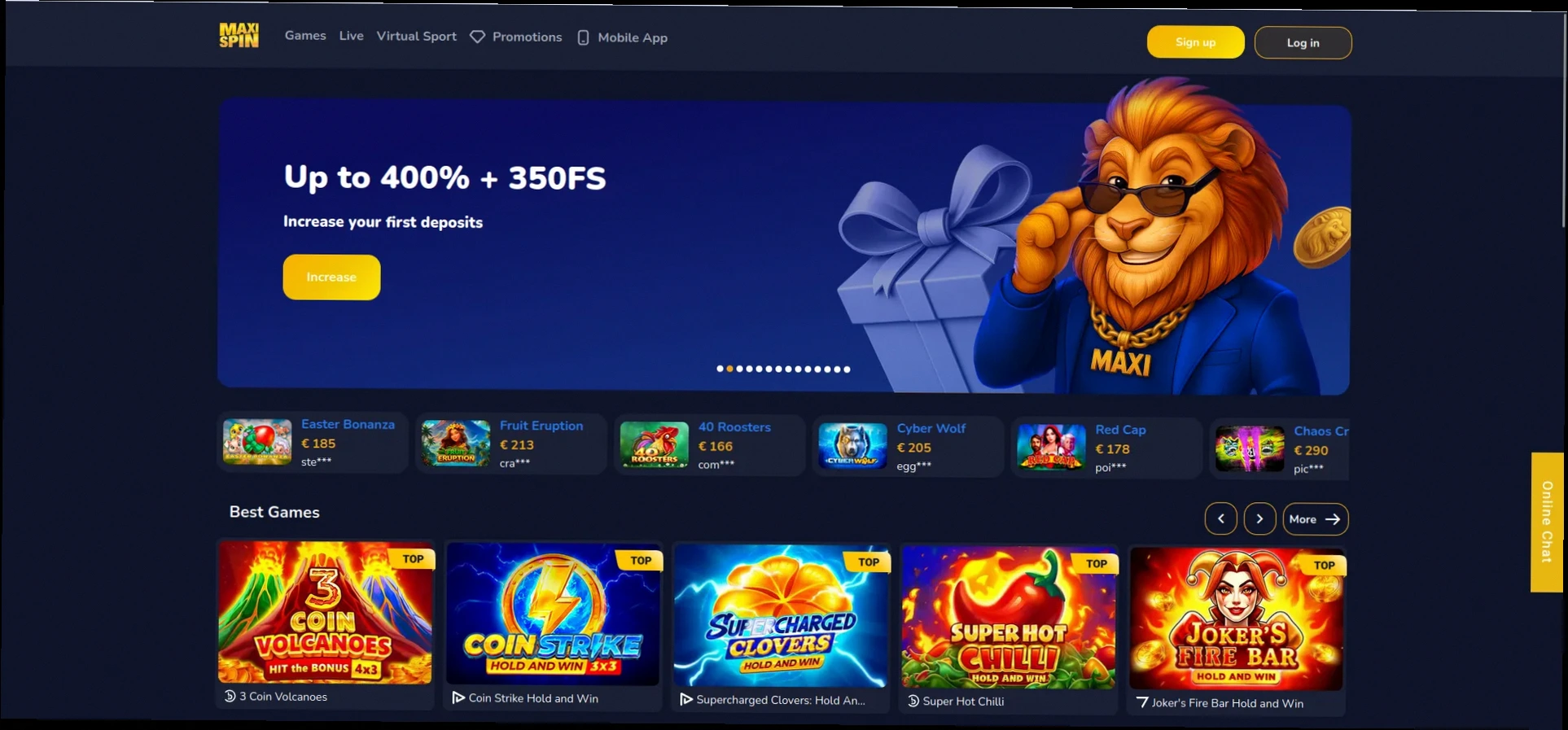 Maxi spin Casino met 100% tot €300 + 50 Gratis Spins welkomstbonus